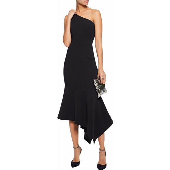 Cinq a Sept Dulcina One-shoulder Fluted Crepe Midi Dress - Picture 4 of 10